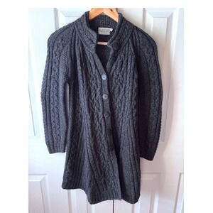 BLARNEY WOOLLEN MILLS Ireland Charcoal Gray Wool Cable Knit Aran Cardigan XS